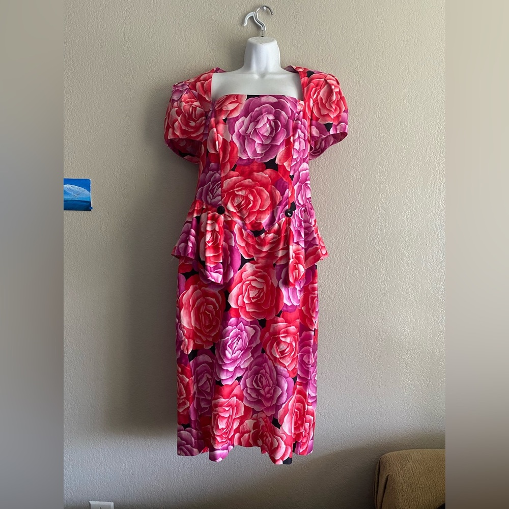 Vintage floral open back dress.